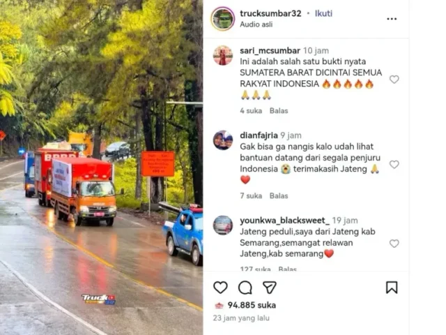 Viral Rombongan Truk Bantuan Pemprov Jateng Melintasi Sitinjau Lauik, Netizen: Gini Aja Aku Nangis