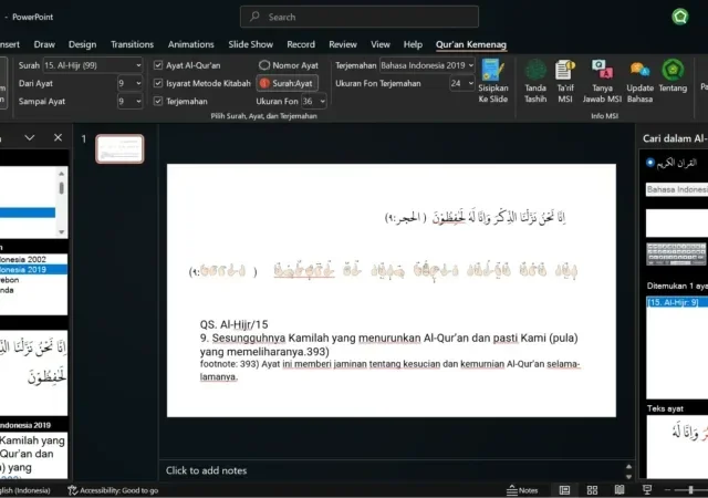 Kini Tersedia Qur’an Kemenag Add-ins untuk Microsoft PowerPoint, Unduh di sini!